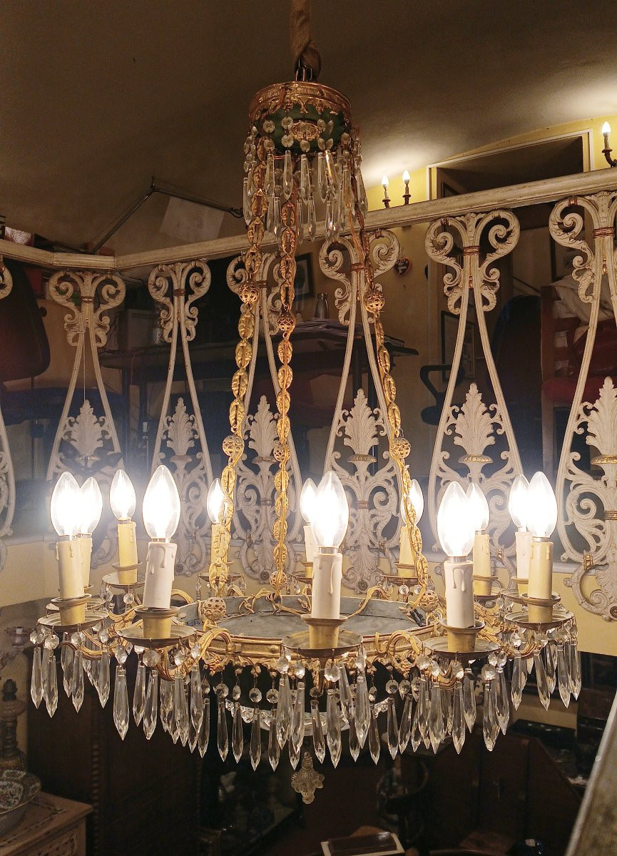 LAMPADARIO IN BRONZO E CRISTALLI META' XIX SECOLO -photo-1