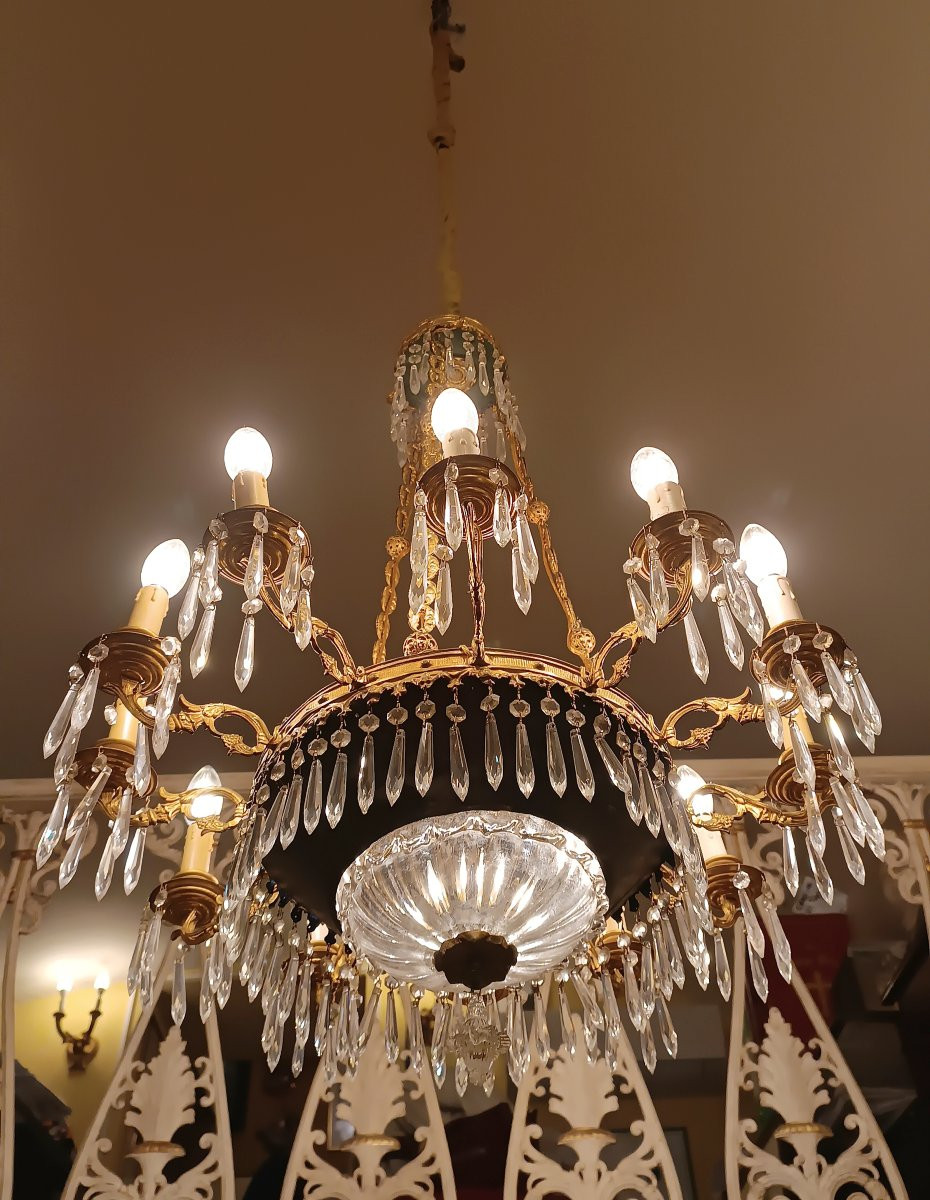 LAMPADARIO IN BRONZO E CRISTALLI META' XIX SECOLO -photo-2