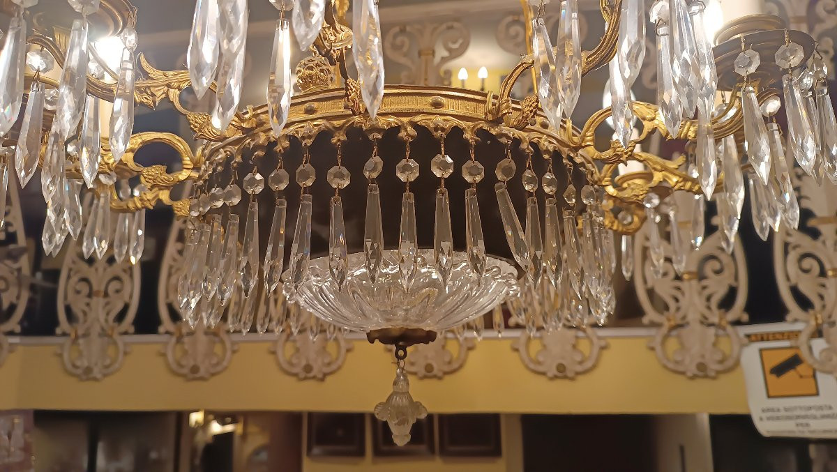 LAMPADARIO IN BRONZO E CRISTALLI META' XIX SECOLO -photo-3