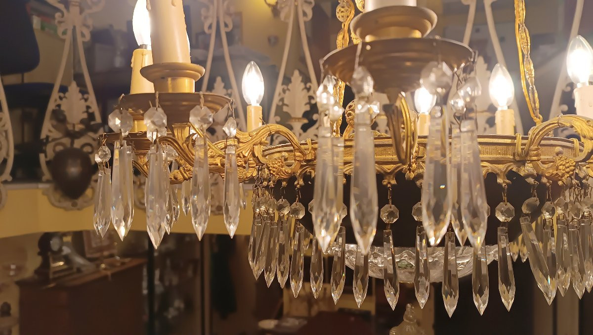 LAMPADARIO IN BRONZO E CRISTALLI META' XIX SECOLO -photo-4