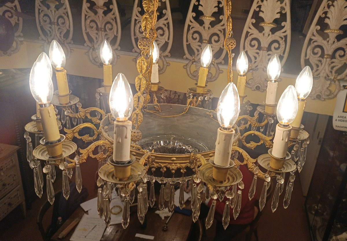 LAMPADARIO IN BRONZO E CRISTALLI META' XIX SECOLO -photo-6