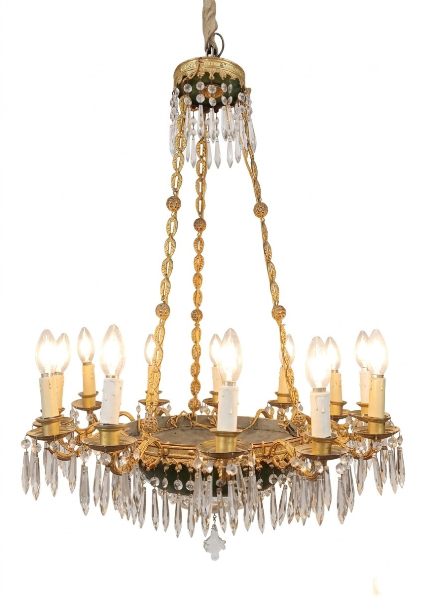 LAMPADARIO IN BRONZO E CRISTALLI META' XIX SECOLO 