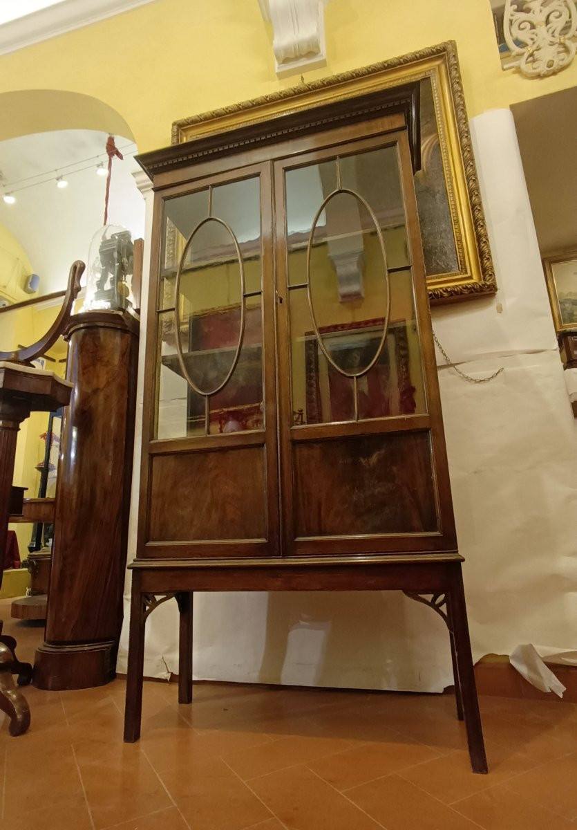 VETRINA IN MOGANO VITTORIANA META' XIX SECOLO-photo-2