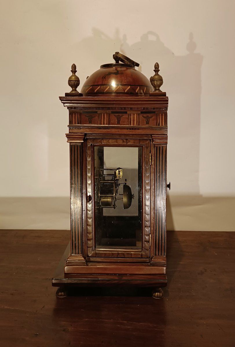 OROLOGIO CON CASSA IN LEGNO INTARSIATA FINE XVII SECOLO-photo-3