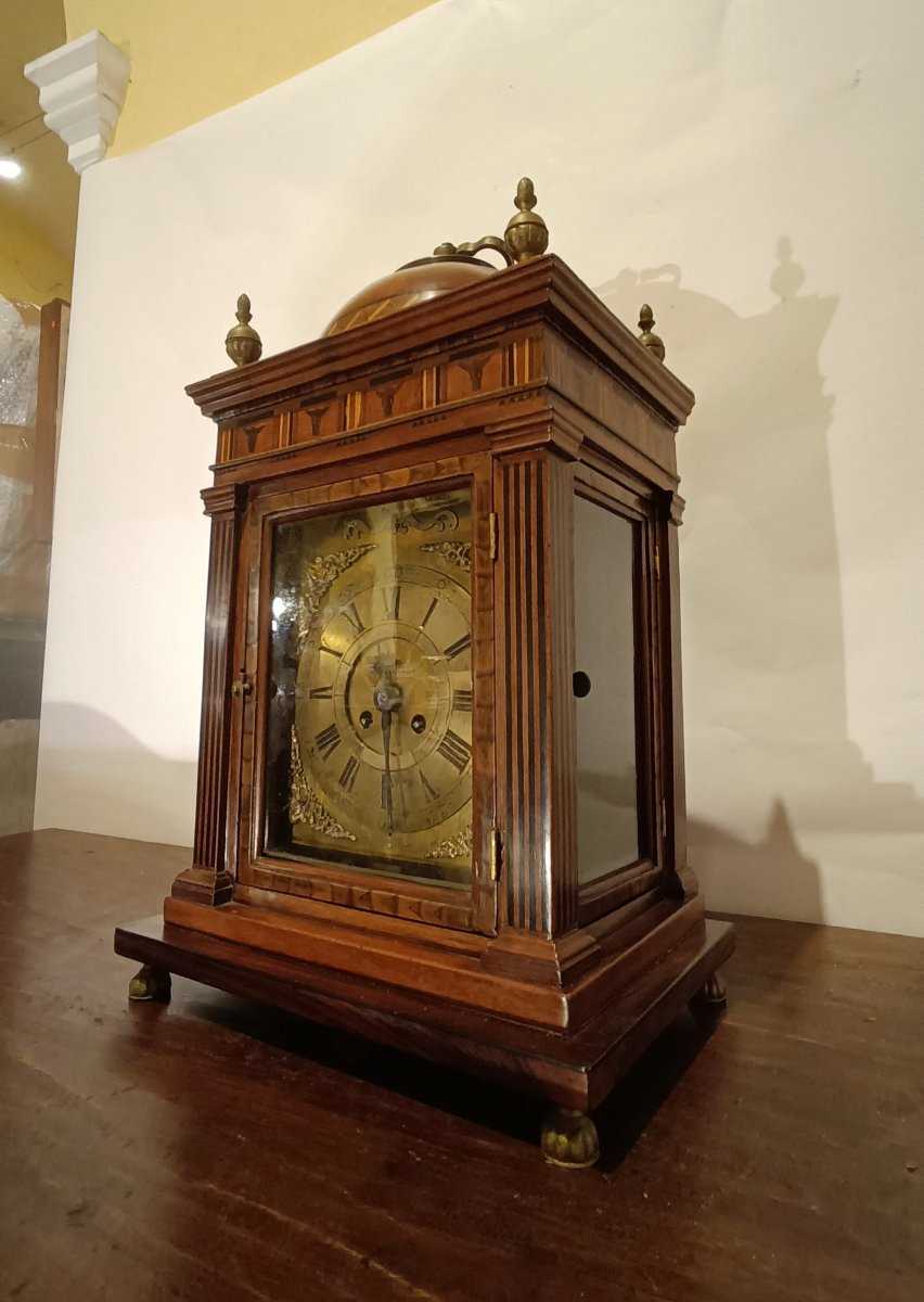 OROLOGIO CON CASSA IN LEGNO INTARSIATA FINE XVII SECOLO-photo-2