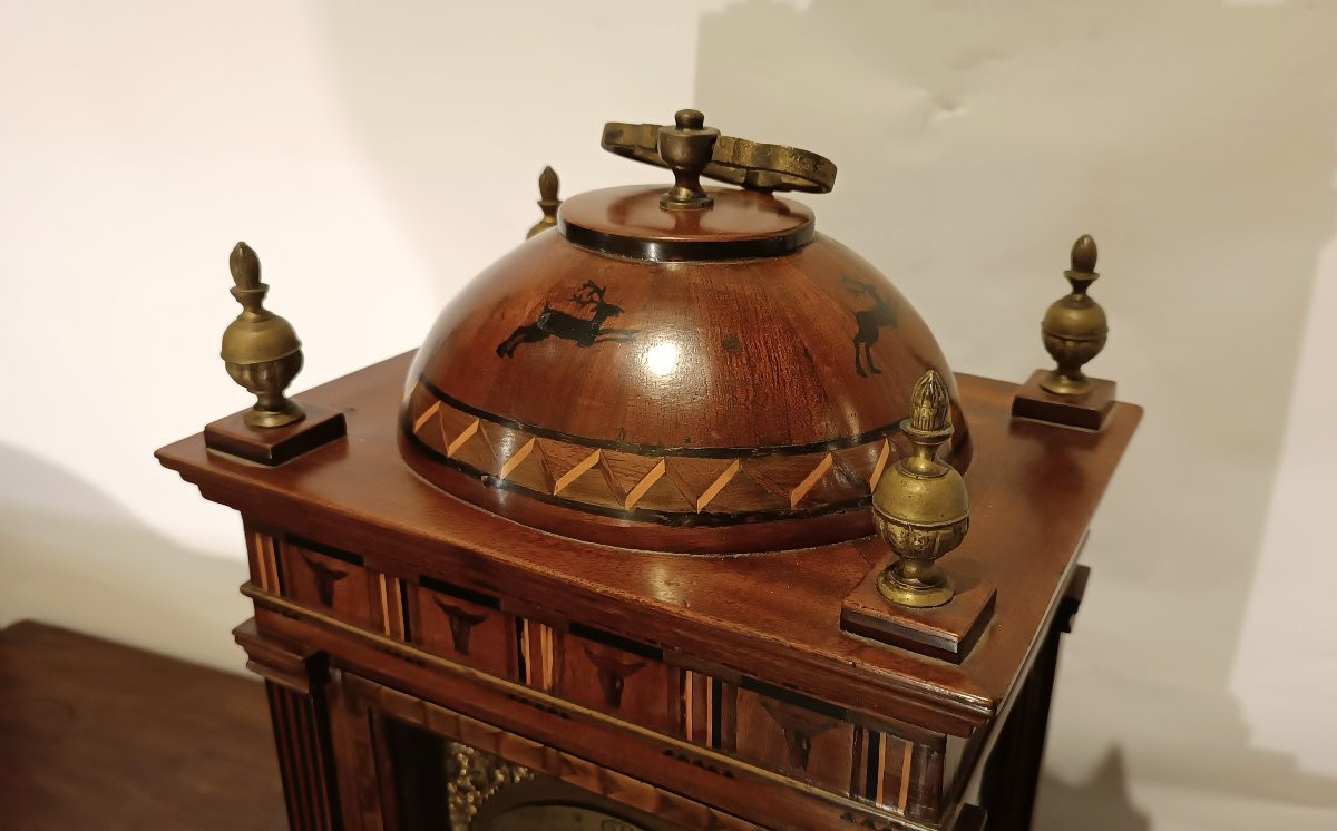 OROLOGIO CON CASSA IN LEGNO INTARSIATA FINE XVII SECOLO-photo-3