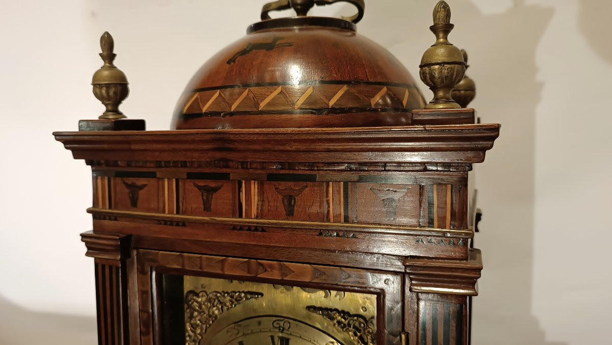 OROLOGIO CON CASSA IN LEGNO INTARSIATA FINE XVII SECOLO-photo-4