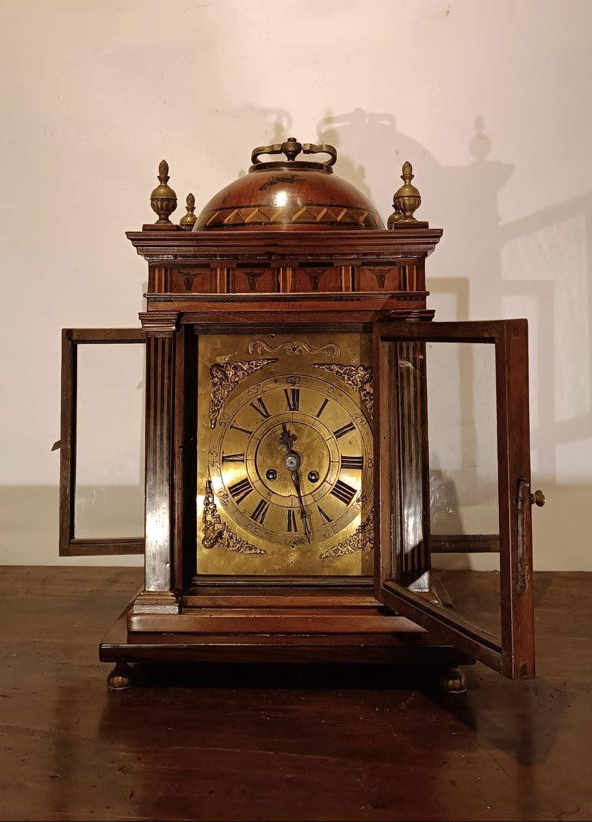 OROLOGIO CON CASSA IN LEGNO INTARSIATA FINE XVII SECOLO-photo-6