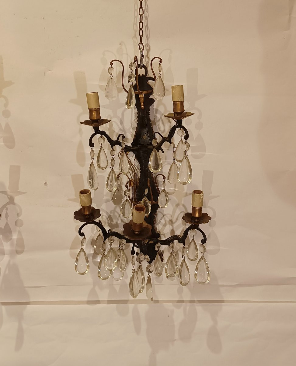 COPPIA DI APPLIQUES IN BRONZO E CRISTALLI PRIMI XX SECOLO -photo-2