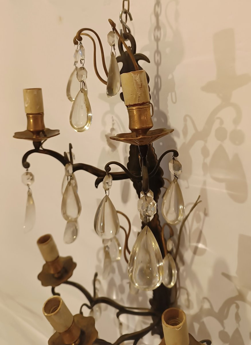 COPPIA DI APPLIQUES IN BRONZO E CRISTALLI PRIMI XX SECOLO -photo-3