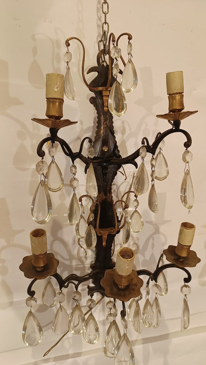 COPPIA DI APPLIQUES IN BRONZO E CRISTALLI PRIMI XX SECOLO -photo-4