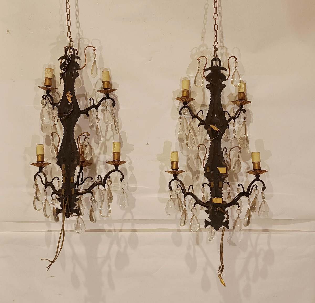 COPPIA DI APPLIQUES IN BRONZO E CRISTALLI PRIMI XX SECOLO -photo-6