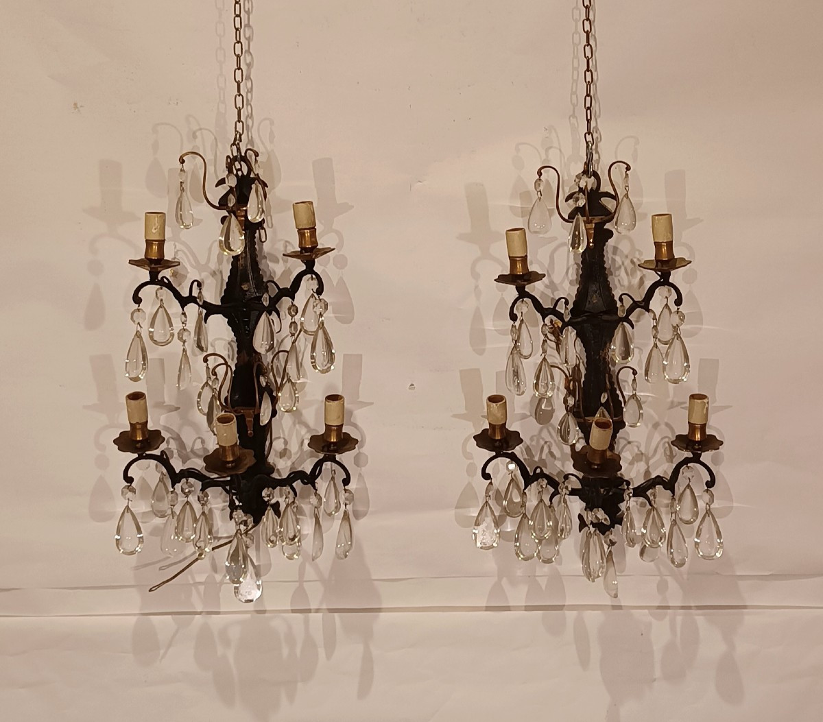 COPPIA DI APPLIQUES IN BRONZO E CRISTALLI PRIMI XX SECOLO 