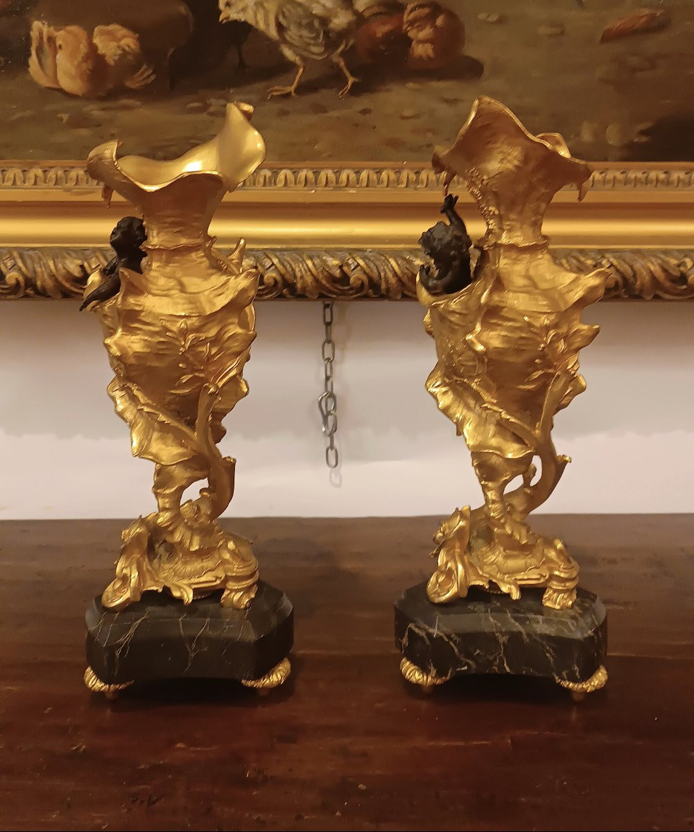 COPPIA DI VASI DECORATIVI IN STILE LUIGI XV META' XIX SECOLO-photo-2