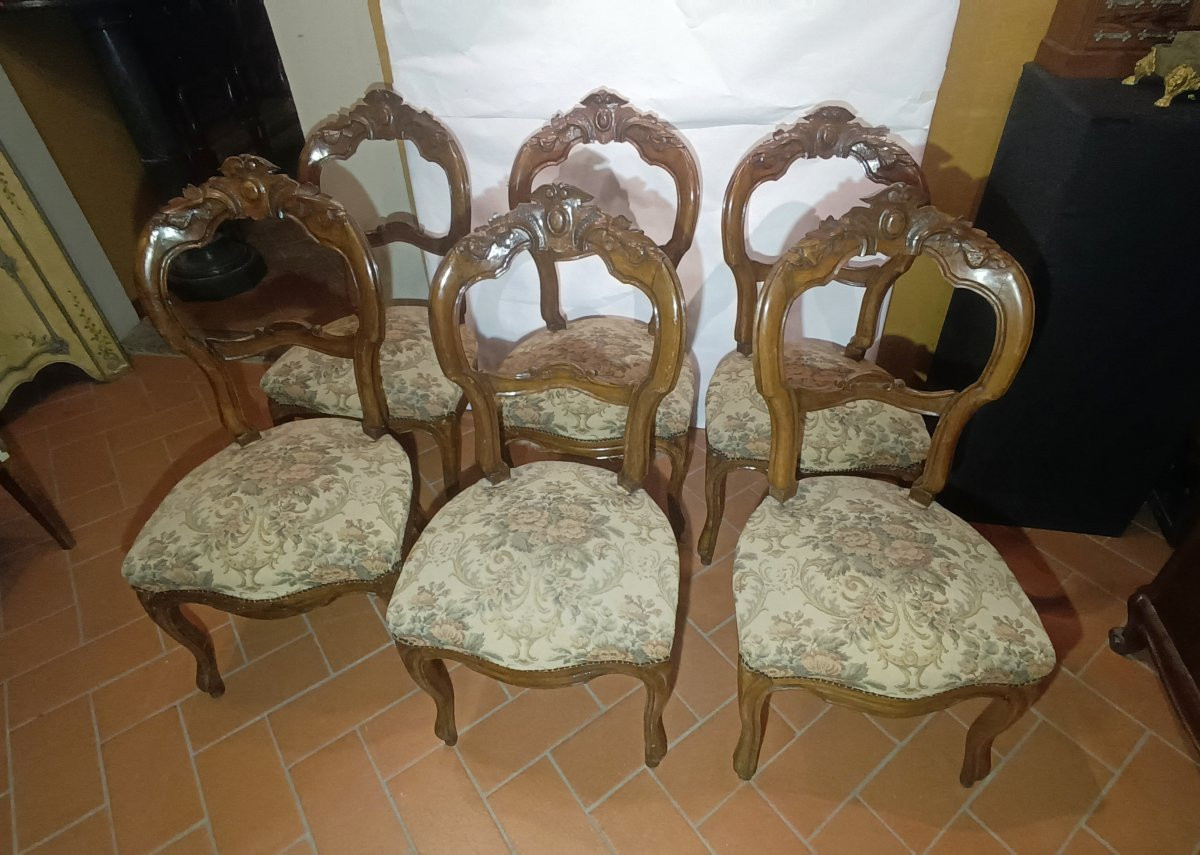 SET DI SEI SEDIE IN NOCE LUIGI FILIPPO META' XIX SECOLO -photo-2