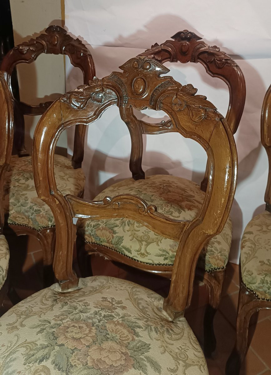 SET DI SEI SEDIE IN NOCE LUIGI FILIPPO META' XIX SECOLO -photo-3