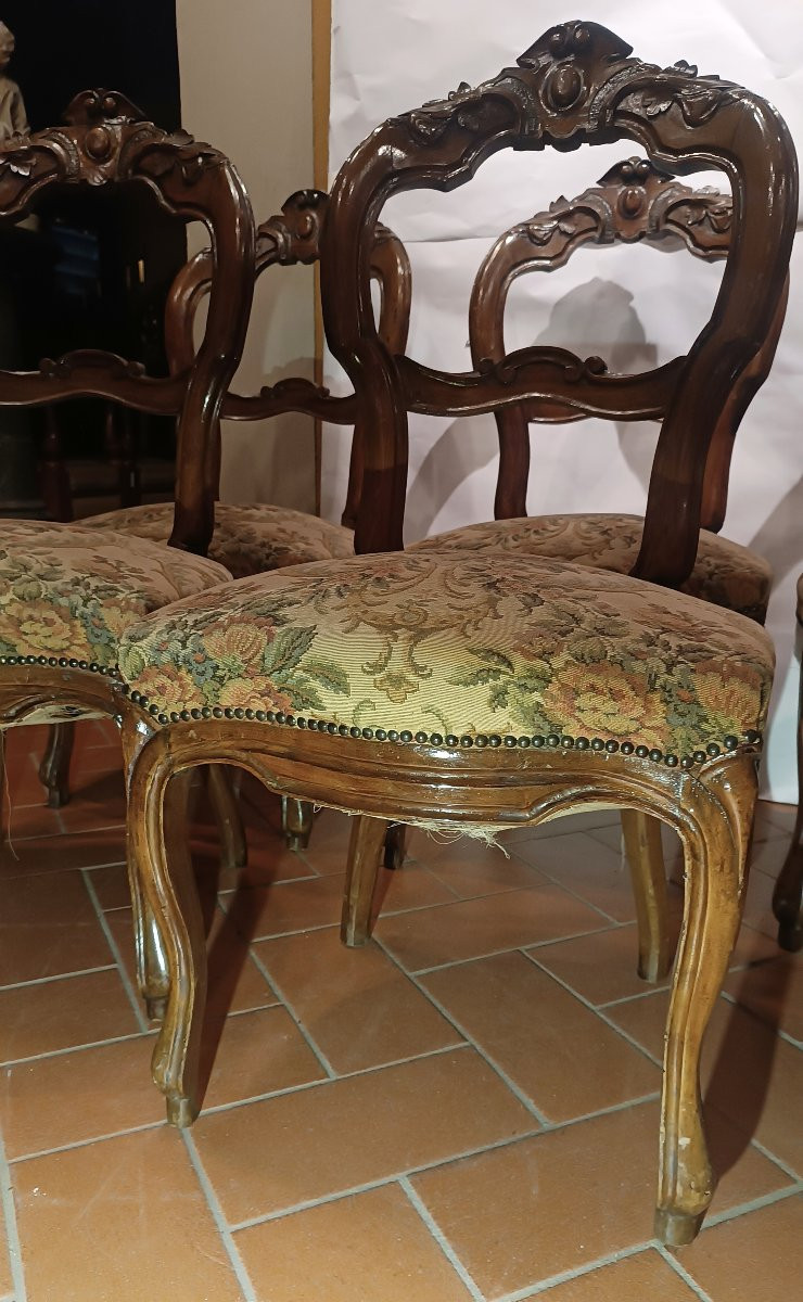 SET DI SEI SEDIE IN NOCE LUIGI FILIPPO META' XIX SECOLO -photo-4