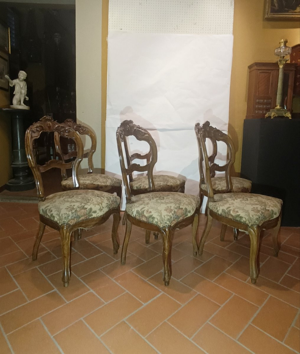 SET DI SEI SEDIE IN NOCE LUIGI FILIPPO META' XIX SECOLO -photo-1
