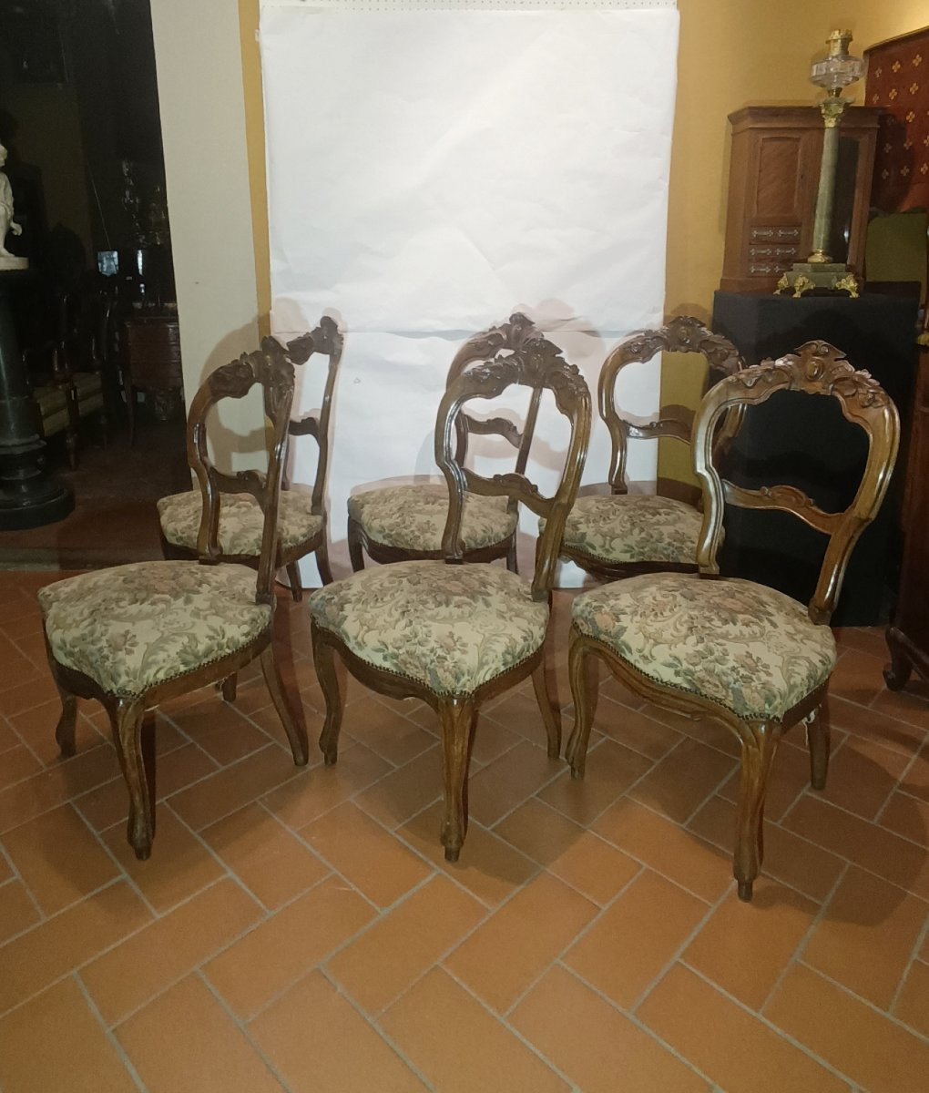 SET DI SEI SEDIE IN NOCE LUIGI FILIPPO META' XIX SECOLO -photo-2