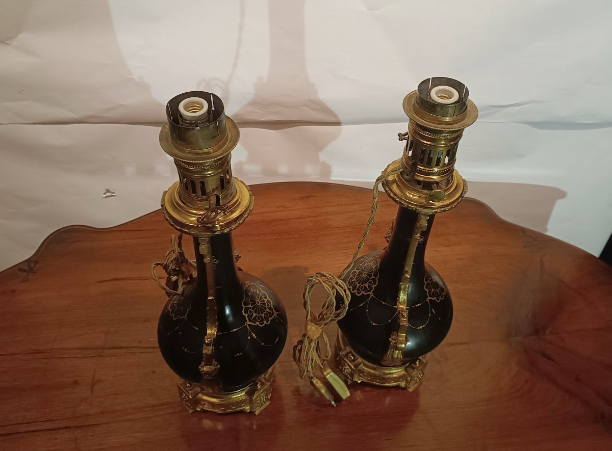 COPPIA DI LUMI IN PORCELLANA E BRONZO DORATO SECONDA META' XIX SECOLO -photo-2