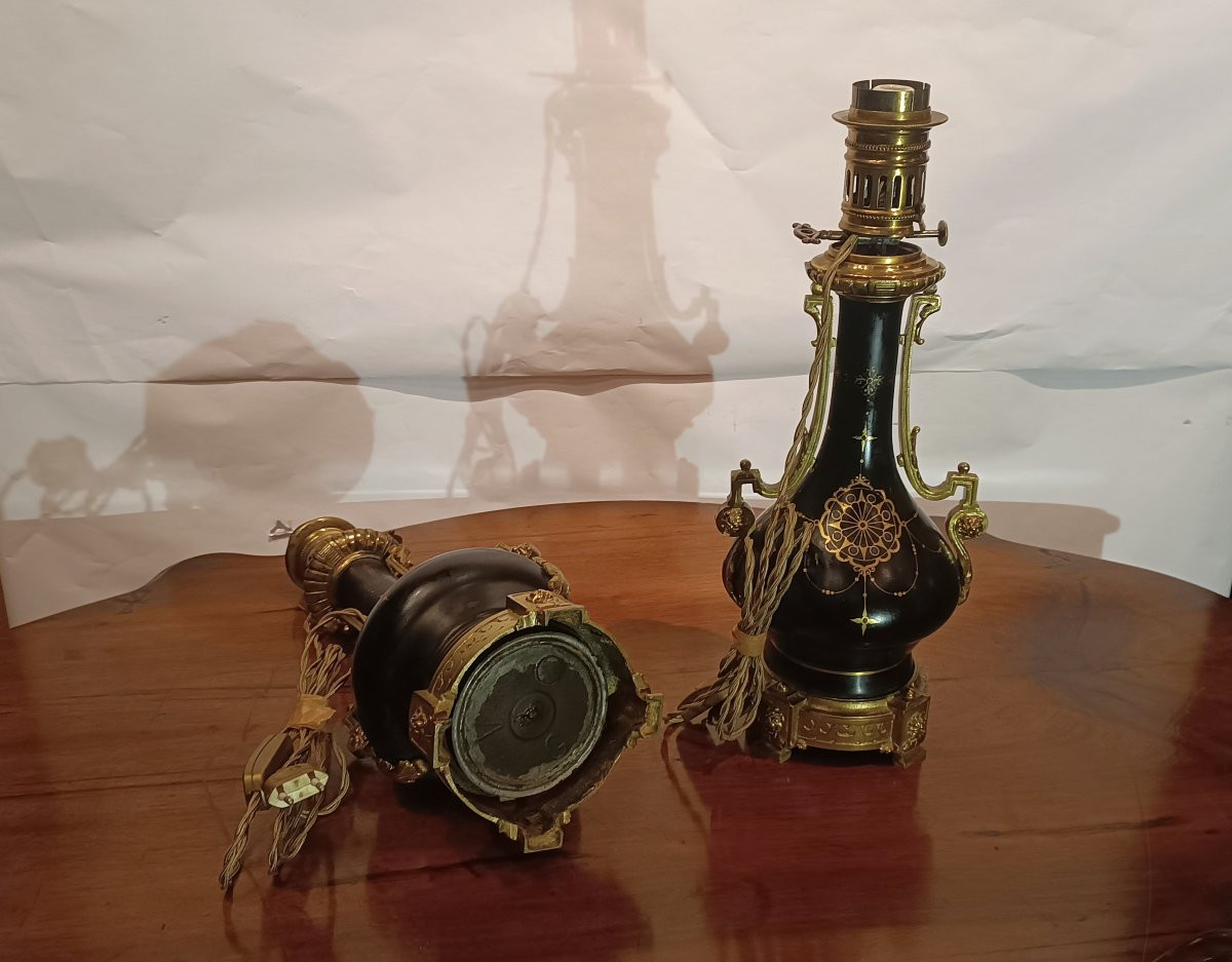 COPPIA DI LUMI IN PORCELLANA E BRONZO DORATO SECONDA META' XIX SECOLO -photo-6