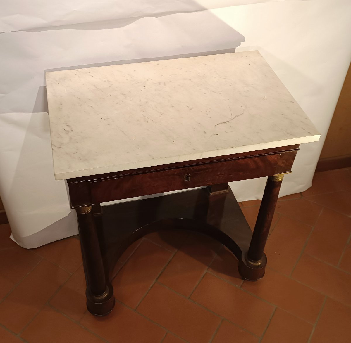 PICCOLA CONSOLLE IN MOGANO E MARMO PRIMO XIX SECOLO-photo-1