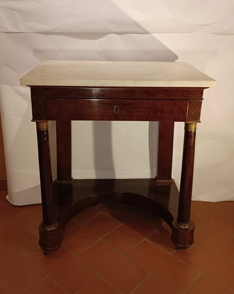 PICCOLA CONSOLLE IN MOGANO E MARMO PRIMO XIX SECOLO