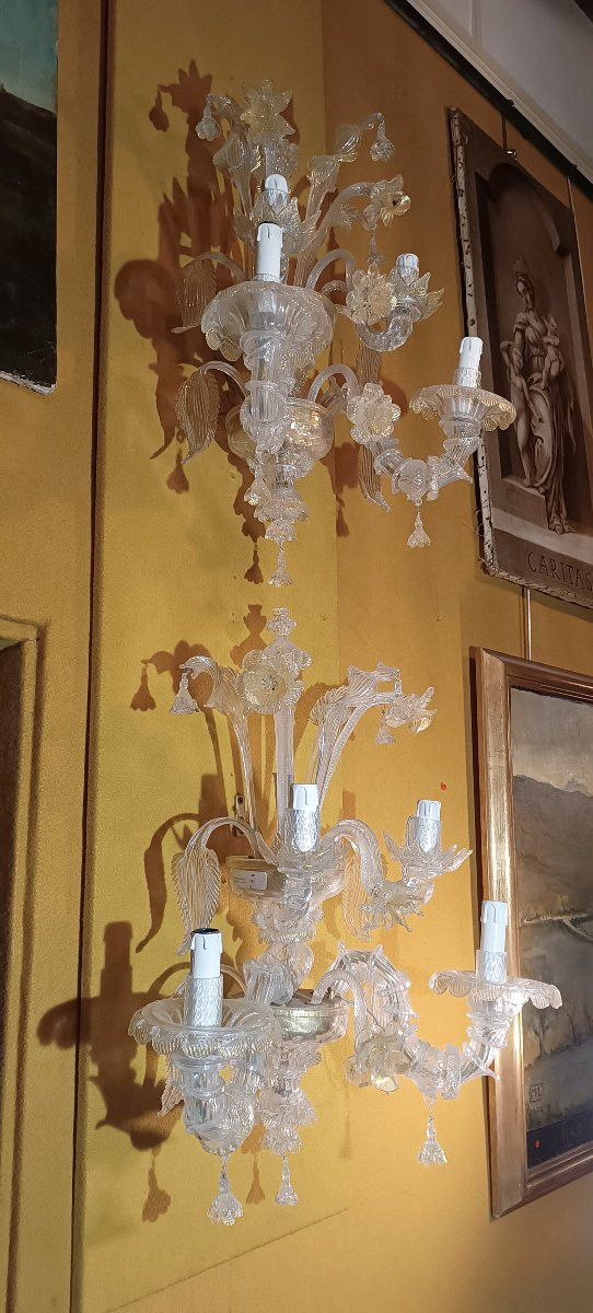 COPPIA DI APPLIQUES CA REZZONICO MURANO PRIMA META' DEL XIX SECOLO -photo-3