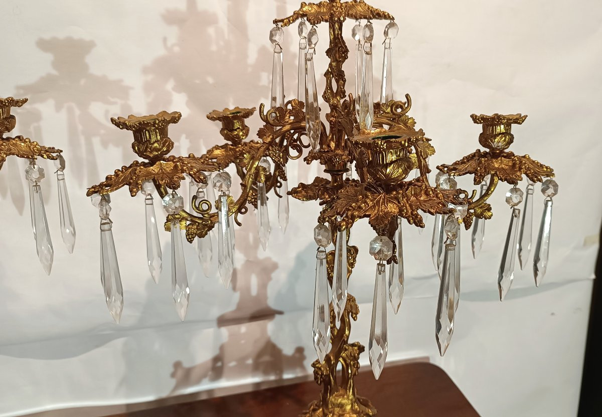 COPPIA DI CANDELABRI IN BRONZO DORATO E CRISTALLI PRIMA META' XIX SECOLO  -photo-3