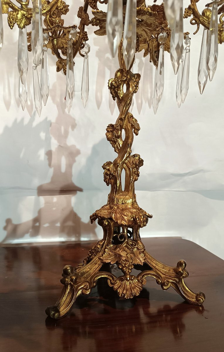 COPPIA DI CANDELABRI IN BRONZO DORATO E CRISTALLI PRIMA META' XIX SECOLO  -photo-1