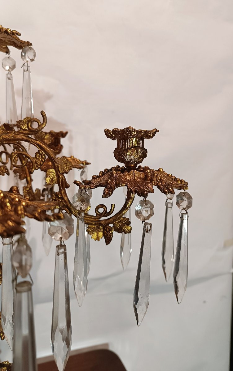 COPPIA DI CANDELABRI IN BRONZO DORATO E CRISTALLI PRIMA META' XIX SECOLO  -photo-3