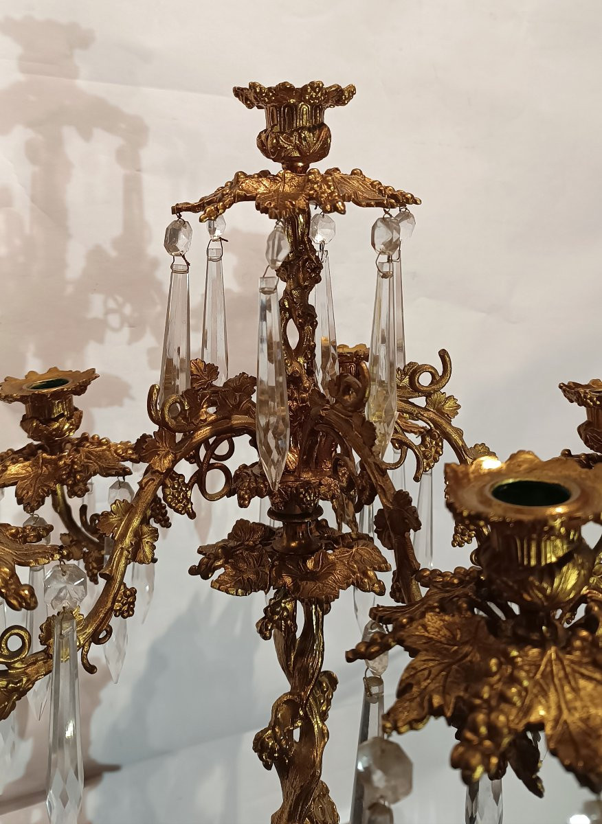 COPPIA DI CANDELABRI IN BRONZO DORATO E CRISTALLI PRIMA META' XIX SECOLO  -photo-4