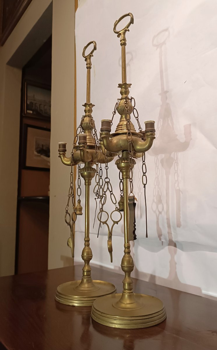 COPPIA DI LUCERNE FIORENTINE PRIMI DEL XIX SECOLO -photo-3