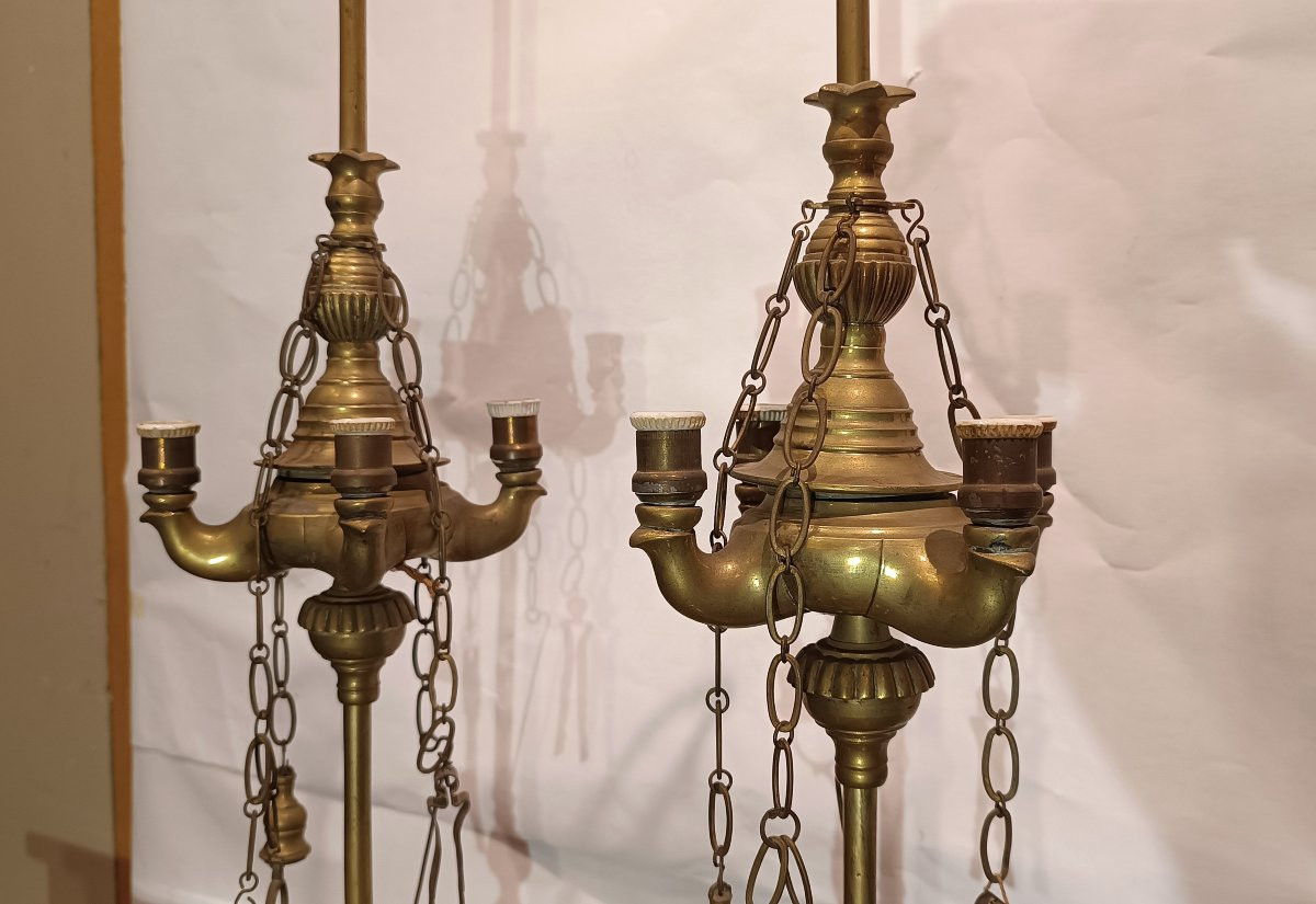 COPPIA DI LUCERNE FIORENTINE PRIMI DEL XIX SECOLO -photo-5