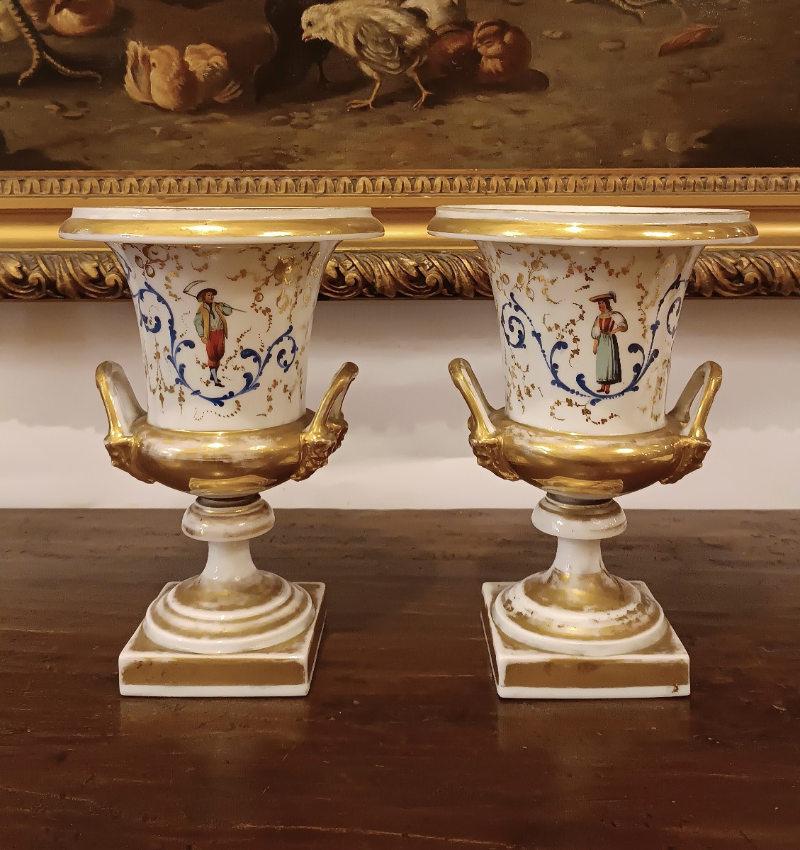 COPPIA DI VASI IN PORCELLANA IMPERO PRIMI DEL XIX SECOLO 