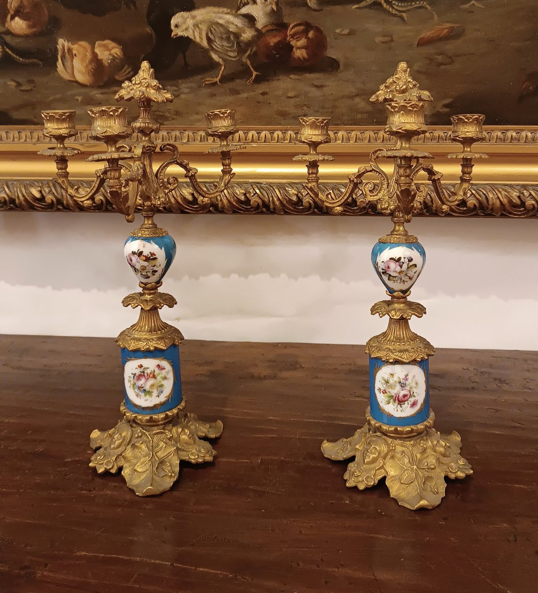 COPPIA DI CANDELIERI IN BRONZO DORATO E PORCELLANA SÈVRES META' XIX SECOLO -photo-4