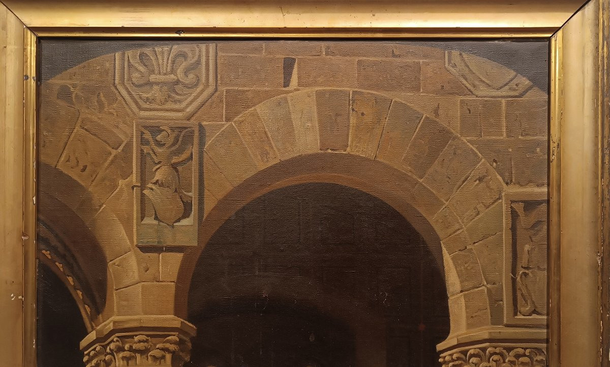 DIPINTO CON INTERNO DEL BARGELLO DI FIRENZE META' XIX SECOLO -photo-3