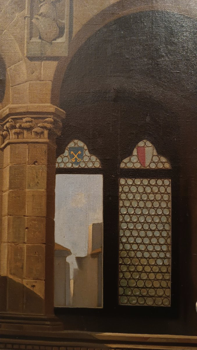 DIPINTO CON INTERNO DEL BARGELLO DI FIRENZE META' XIX SECOLO -photo-1