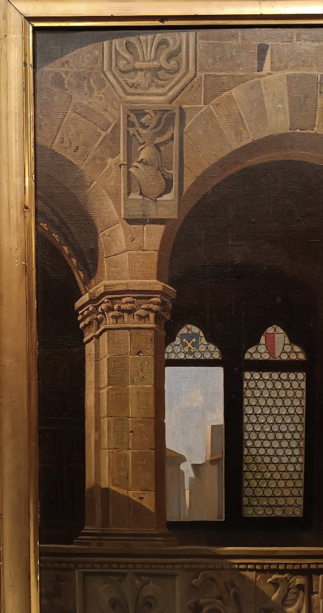 DIPINTO CON INTERNO DEL BARGELLO DI FIRENZE META' XIX SECOLO -photo-3