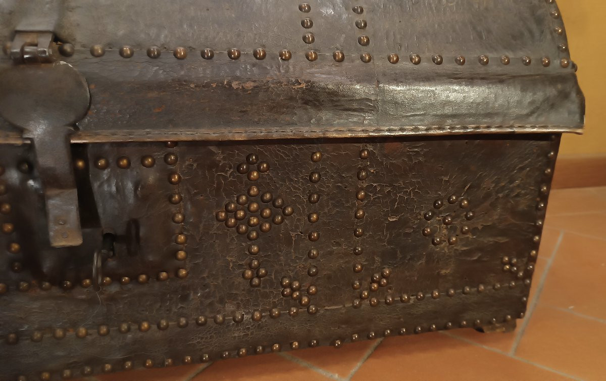 BAULE DA CARROZZA IN CUOIO FINE XVII SECOLO-photo-8