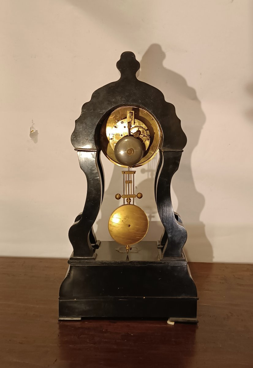 OROLOGIO IN LEGNO E INTARSI IN FERRO DORATO META' XIX SECOLO -photo-3