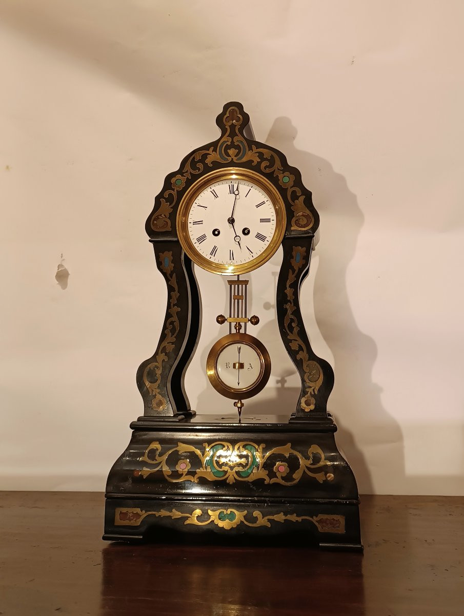 OROLOGIO IN LEGNO E INTARSI IN FERRO DORATO META' XIX SECOLO -photo-2
