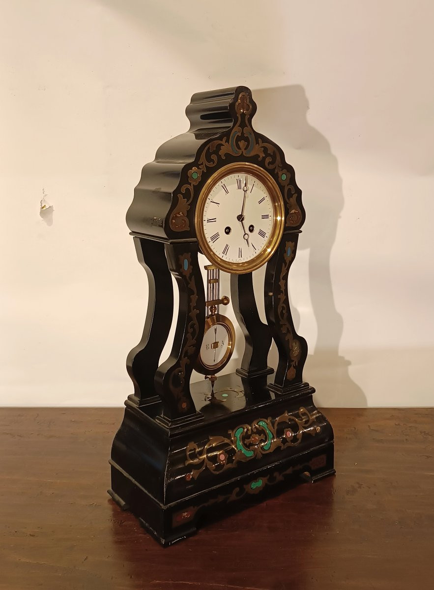 OROLOGIO IN LEGNO E INTARSI IN FERRO DORATO META' XIX SECOLO -photo-3