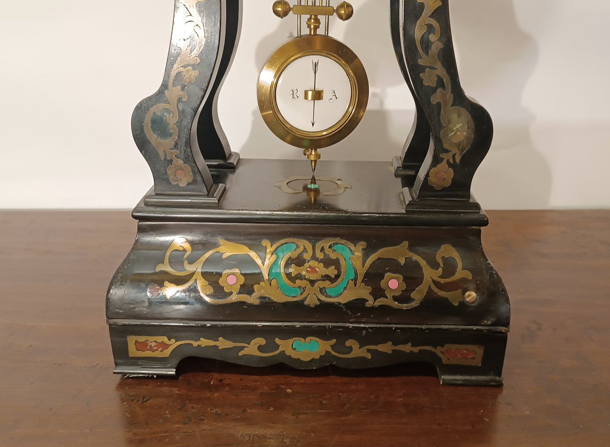 OROLOGIO IN LEGNO E INTARSI IN FERRO DORATO META' XIX SECOLO -photo-6