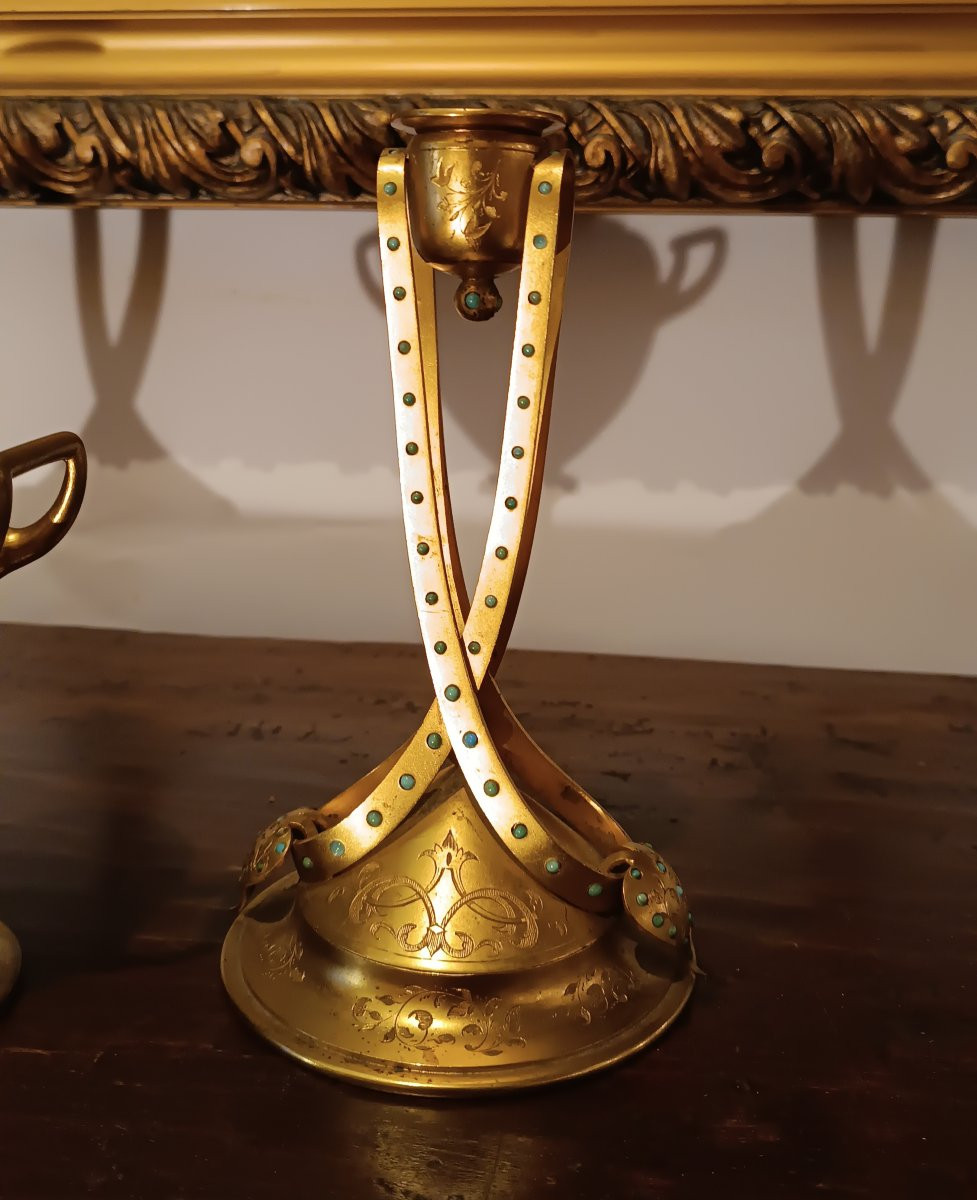 TRITTICO CON OROLOGIO E CANDELABRI META' XIX SECOLO -photo-1