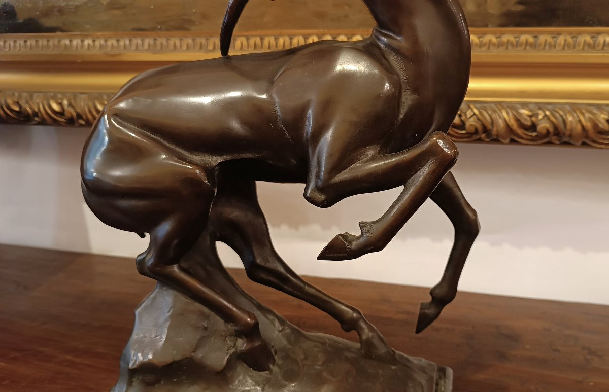 SCULTURA IN BRONZO CON ANTILOPE DI IGINIO MONTINI PRIMI DEL XX SECOLO -photo-3