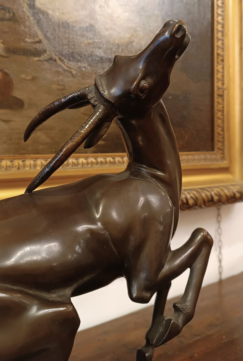 SCULTURA IN BRONZO CON ANTILOPE DI IGINIO MONTINI PRIMI DEL XX SECOLO -photo-4