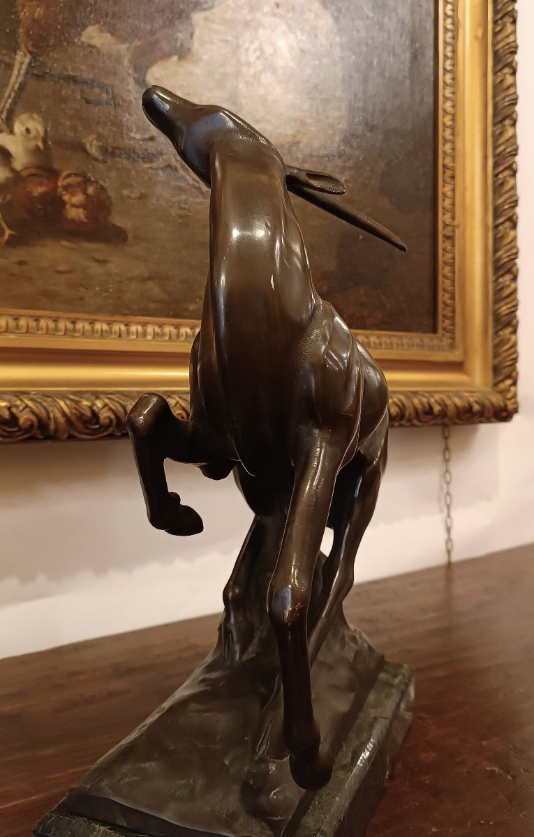 SCULTURA IN BRONZO CON ANTILOPE DI IGINIO MONTINI PRIMI DEL XX SECOLO -photo-1