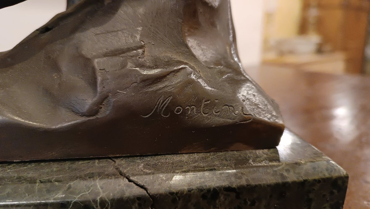 SCULTURA IN BRONZO CON ANTILOPE DI IGINIO MONTINI PRIMI DEL XX SECOLO -photo-4