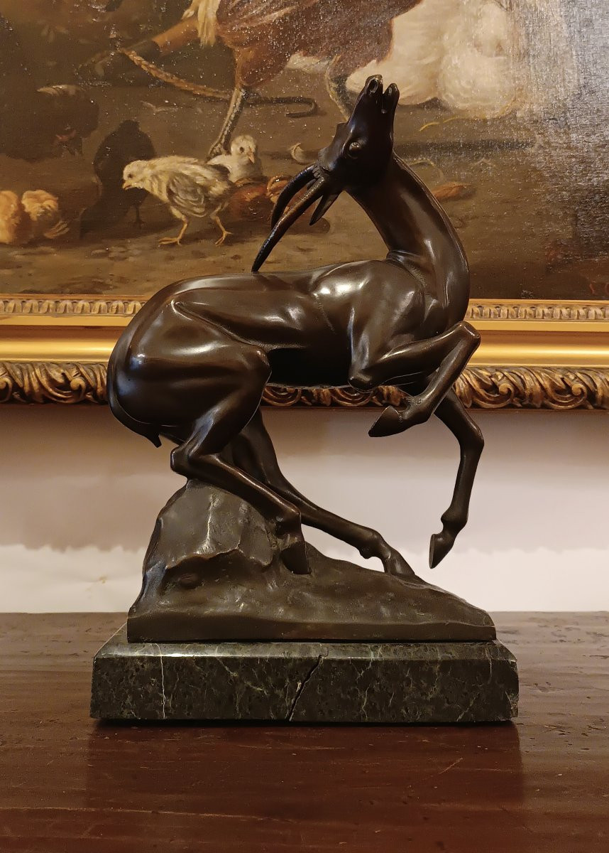 SCULTURA IN BRONZO CON ANTILOPE DI IGINIO MONTINI PRIMI DEL XX SECOLO -photo-6